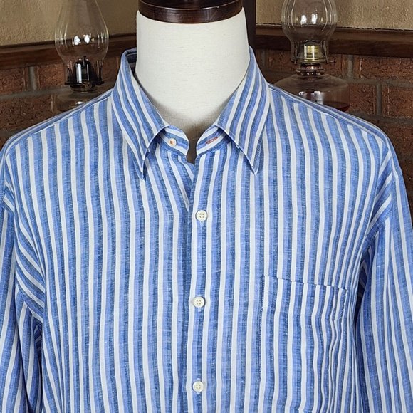 Peter Millar Shirts Peter Millar Linen Button Front Shirt Blue And